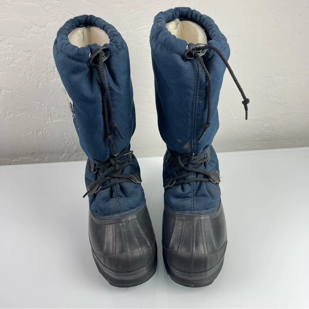 VTG‎ Sorel Boots Winter Snow Arctic Heavy Lined Blue Black Lace Up Heavyweight